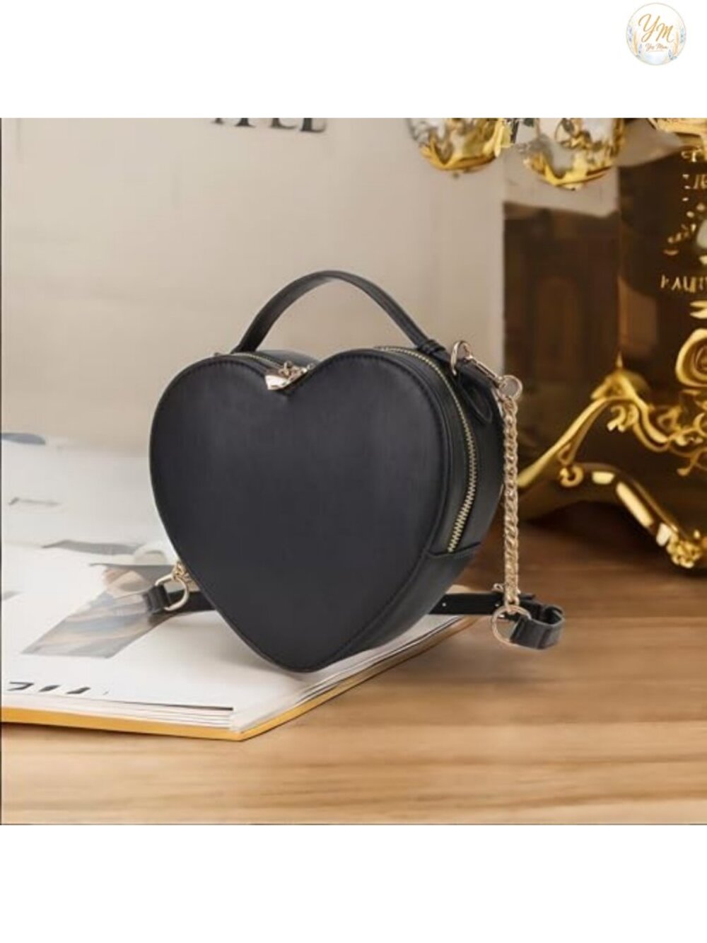 Heart Shaped Crossbody Purse PU Leather Zip Around Satchel Handbag - Picture 2 of 6